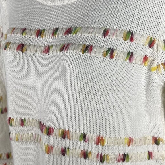 Talbots Womens L White Knit Sweater Rainbow Accents Space Dye Long Sleeve Top - Picture 8 of 15